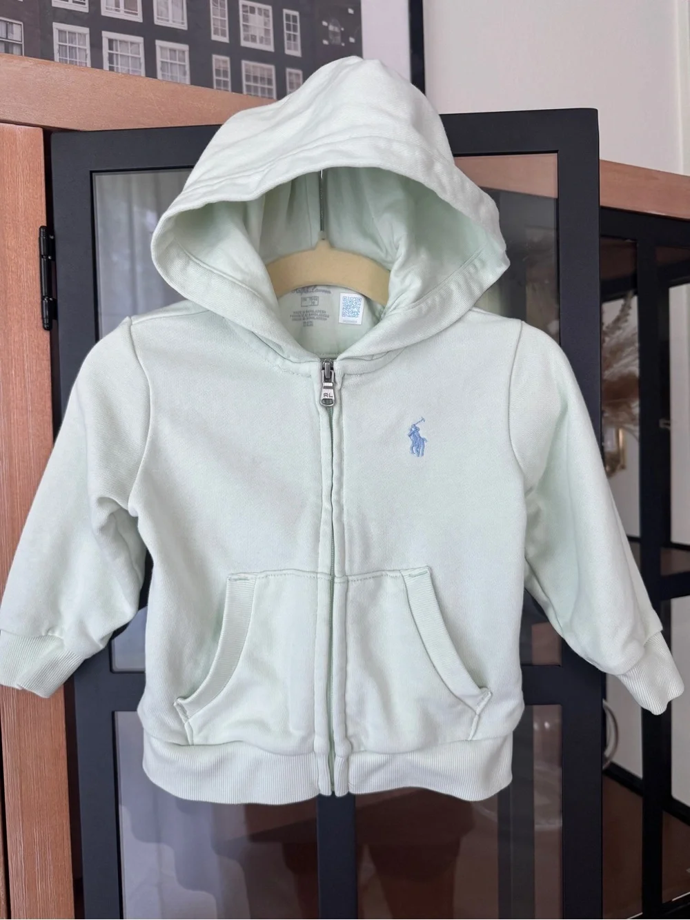 Ralph Lauren baby hoodie zip up french terry sweatshirt gender neutral mint logo